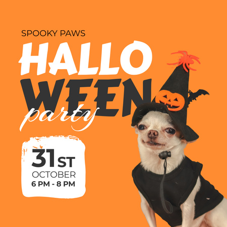 Halloween Party Announcement With Dog In Costume Animated Post Design Template