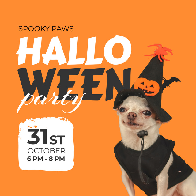 Halloween Party Announcement With Dog In Costume Animated Postデザインテンプレート