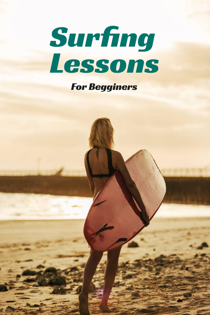 Surfing Guide with Woman on Board Pinterest Design Template