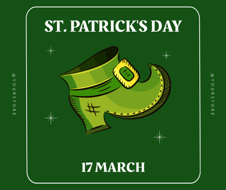 Plantilla de diseño de Saludo festivo del día de San Patricio con zapato verde Facebook 