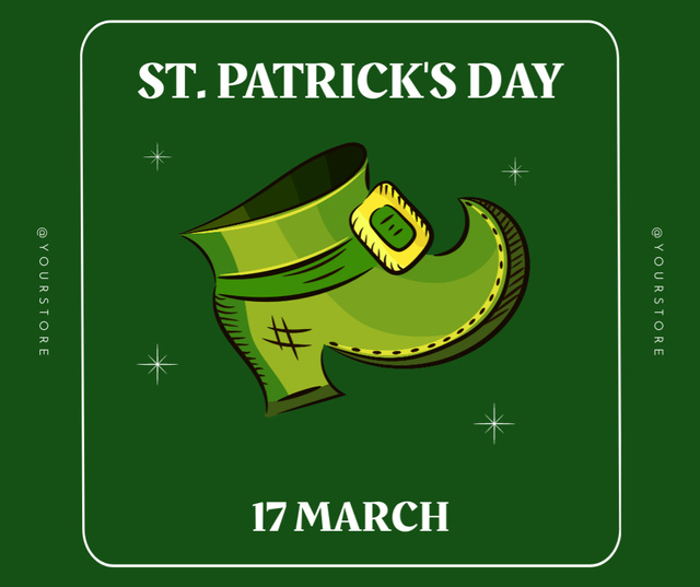 Festive St. Patrick's Day Greeting with Green Shoe Facebookデザインテンプレート
