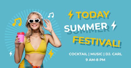 Summer Festival Announcement with Girl in Swimsuit Facebook AD Πρότυπο σχεδίασης