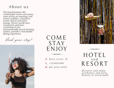 Resort Ad with Young Woman and Festive Champagne Brochure 8.5x11in Design Template