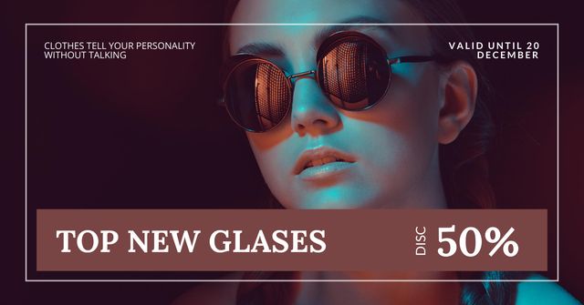 Designvorlage New Eyewear Collection Ad with Stylish Woman für Facebook AD