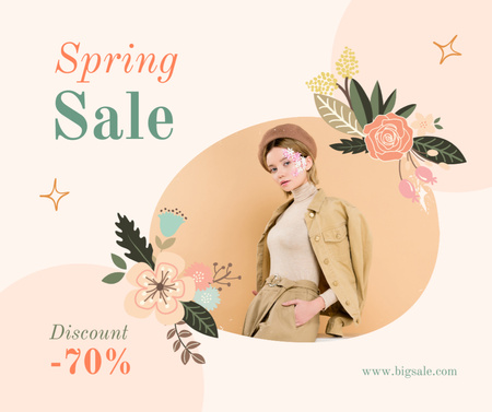 Spring Sale of Fashion with Flowers Facebook Design Template
