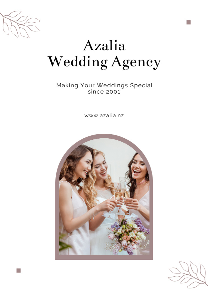 Designvorlage Wedding Agency Offer With Bride and Bridesmaids für Postcard 5x7in Vertical