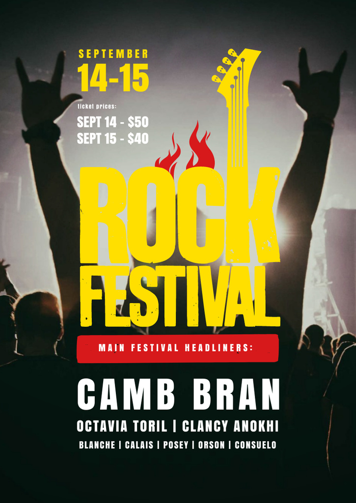 Rock Festival with Cheerful Crowd Poster A3 Design Template