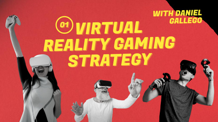Anúncio de jogos de realidade virtual com pessoas em fones de ouvido Youtube Thumbnail Modelo de Design