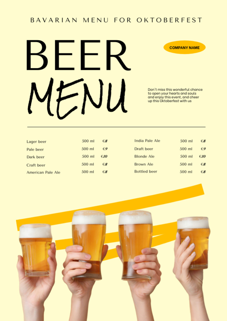 Bavarian Beer Types With Description For Oktoberfest Menu Modelo de Design