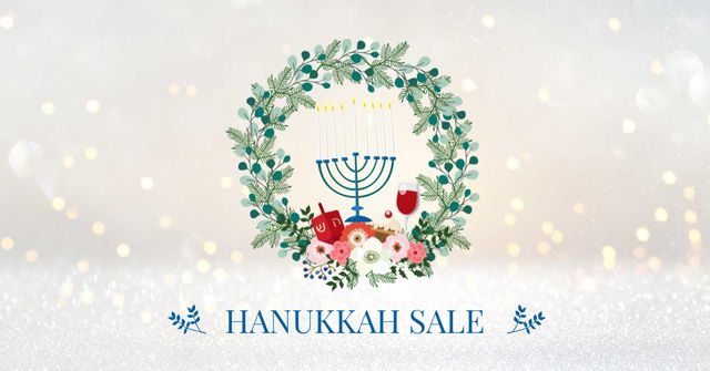 Ontwerpsjabloon van Facebook AD van Hanukkah Sale with Menorah and Wreath