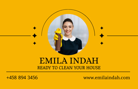 Cleaning Services Ad with Smiling Maid Business Card 85x55mm Design Template