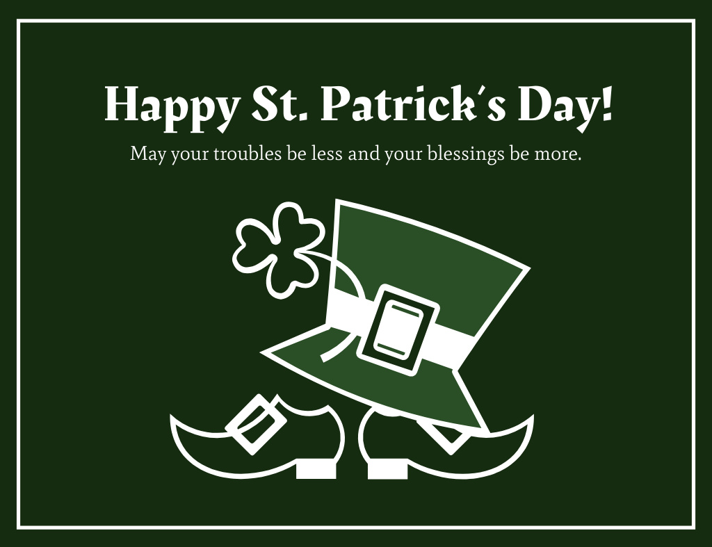St. Patrick's Day Wishes on Green Thank You Card 5.5x4in Horizontal Design Template