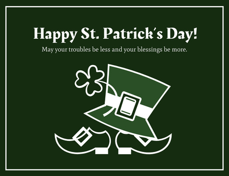 St. Patrick's Day Wishes on Green Simple Thank You Card 5.5x4in Horizontal Design Template