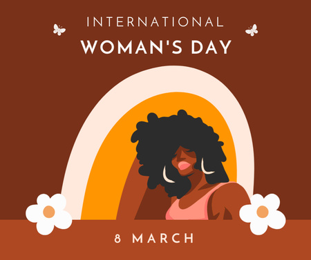 Designvorlage Ankündigung zum Frauentag mit Illustration von Frau und Blumen für Facebook