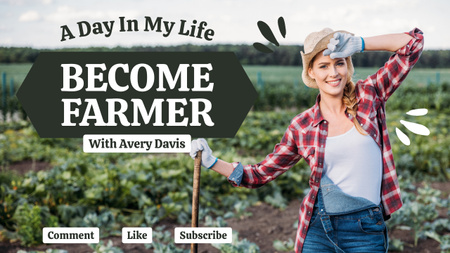 Ontwerpsjabloon van Youtube Thumbnail van Jonge vrouw boer verzamelt oogst in bedden