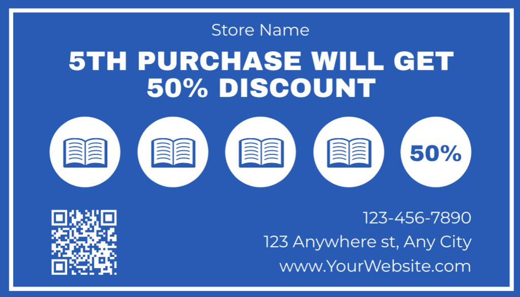 Modèle de visuel Book Store Discount Promo on Blue - Business Card US