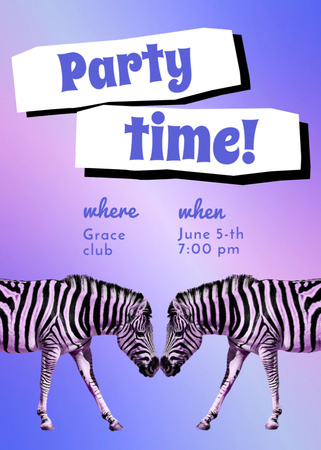 Party Announcement with Funny Zebras Invitation Design Template