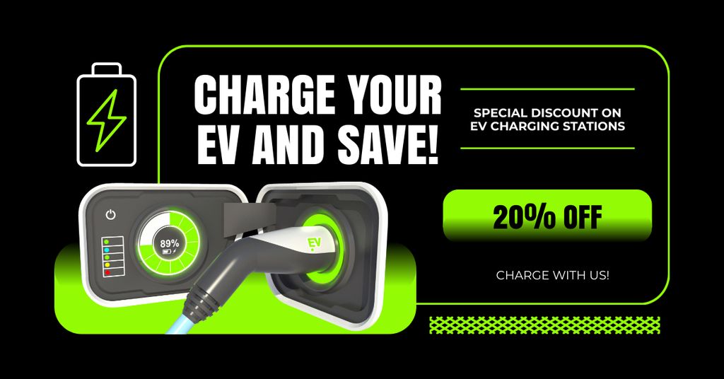 Huge Discount on Electric Car Charging Services Facebook AD – шаблон для дизайна
