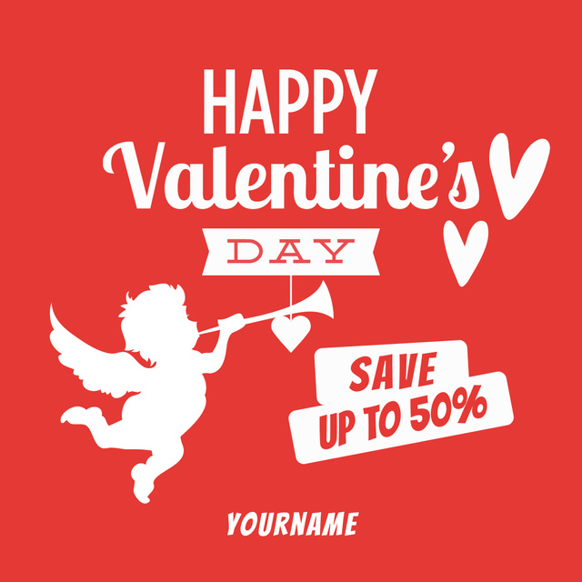 Valentine's Day Discount Offer with Cute Cupid Instagram AD Design Template
