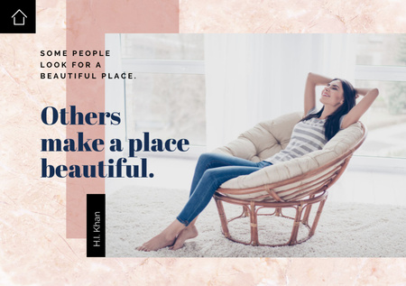 Platilla de diseño Relaxing In Soft Armchair With Cozy Interior Postcard A5