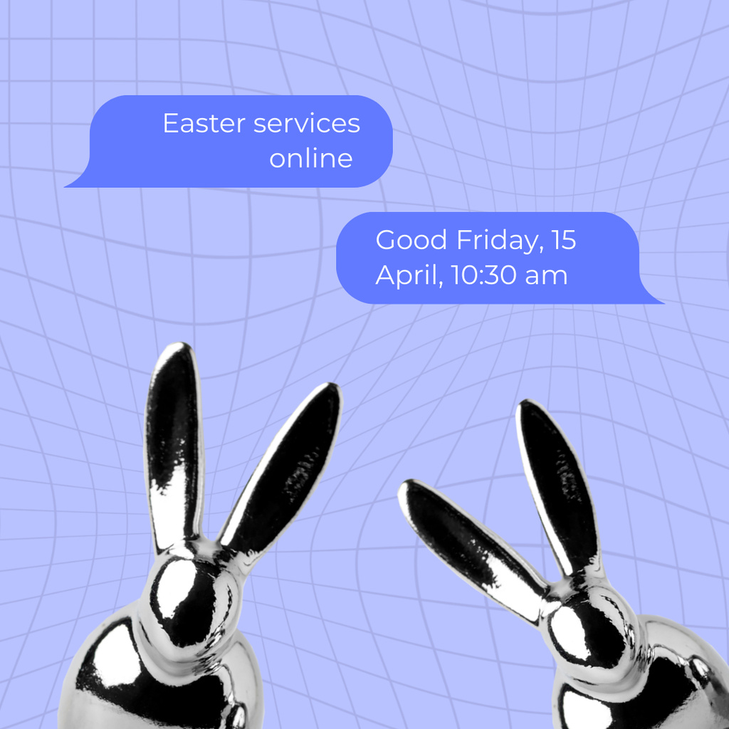 Designvorlage Holy Easter Services Online With Rabbits für Instagram