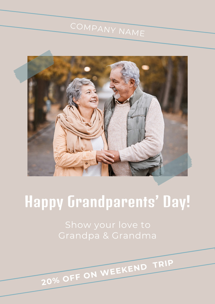 Happy Grandparents Day with Old Couple Poster A3 Design Template