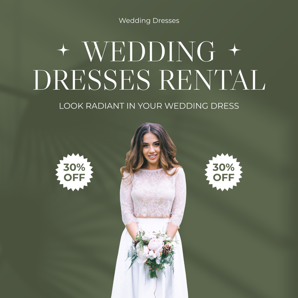 Template di design Offer Discounts for Rental of Wedding Dresses on Green Instagram