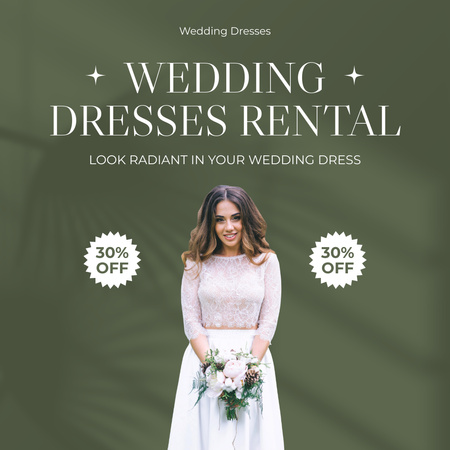 Ontwerpsjabloon van Instagram van Aanbieding kortingen voor verhuur van trouwjurken op Green