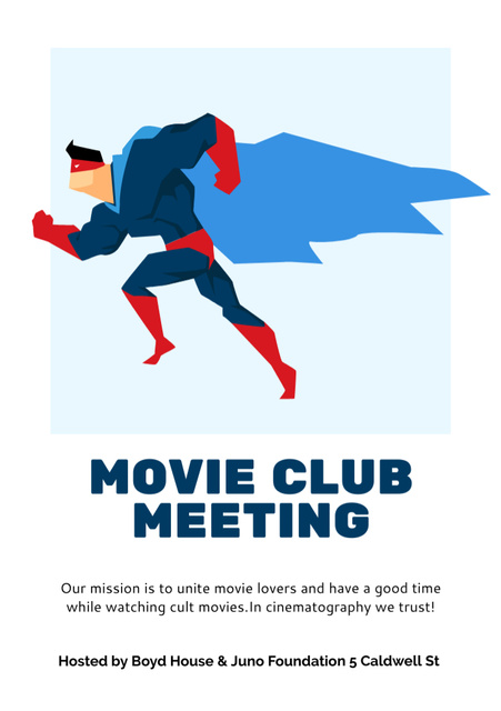 Plantilla de diseño de Lovely Movie Club Meeting With Superhero Flyer A5 