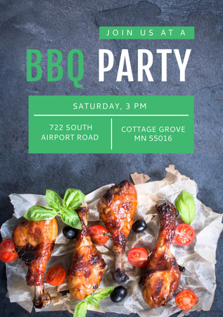 BBQ Party Invitation Grilled Chicken Flyer A5 Design Template