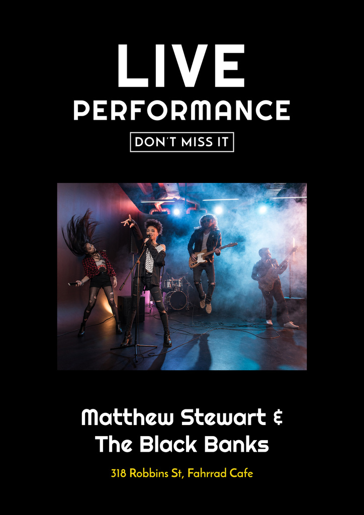 Live Show Announcement with Musicians on Stage Poster tervezősablon