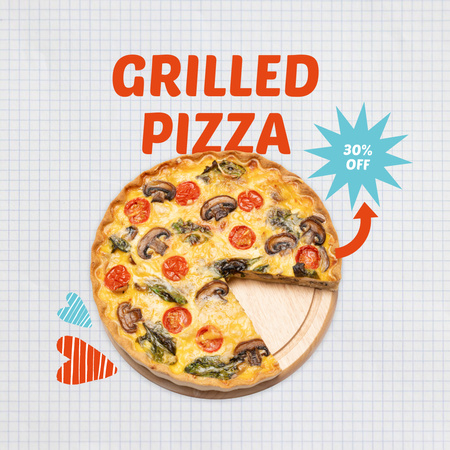 Designvorlage leckere grillpizza mit pilzen für Instagram