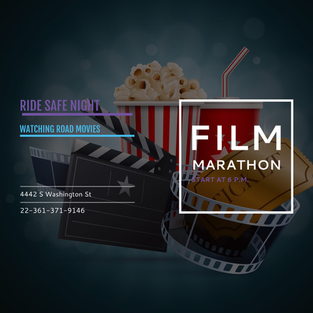 Film marathon night with Movie Attributes Instagram Design Template