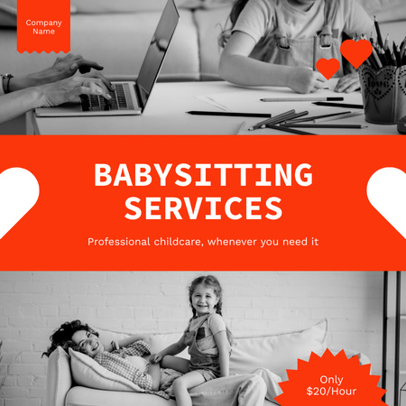 Advertisement for Babysitting Service on Red Instagram Design Template