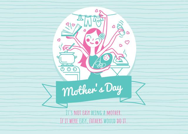 Happy Mother's Day with Happy Mom Postcard – шаблон для дизайна