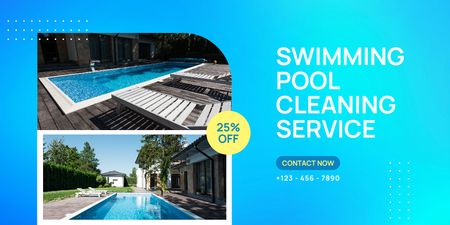 Pool Cleaning Discount Collage Twitter Design Template