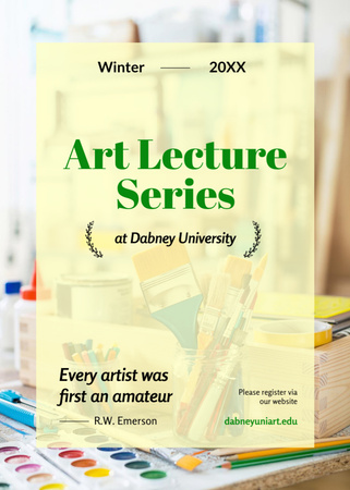 Designvorlage Art Lecture Series with Brushes and Palette für Invitation