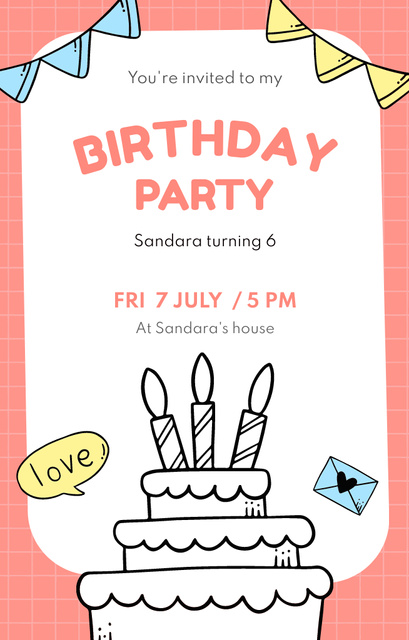 Designvorlage Birthday Party Announcement in Pink Frame für Invitation 4.6x7.2in