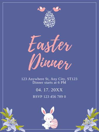 Easter Dinner Announcement with Bunny Holding Easter Egg Poster US Design Template