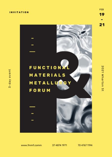 Ontwerpsjabloon van Invitation van Announcement of Metallurgical Forum on Yellow and Black