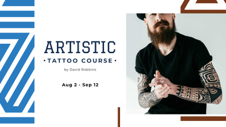 Platilla de diseño Tattoo Studio Offer with Young Tattooed Man FB event cover