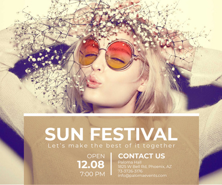 Announcement of Sun Festival with Young Woman in Wreath Medium Rectangle Design Template