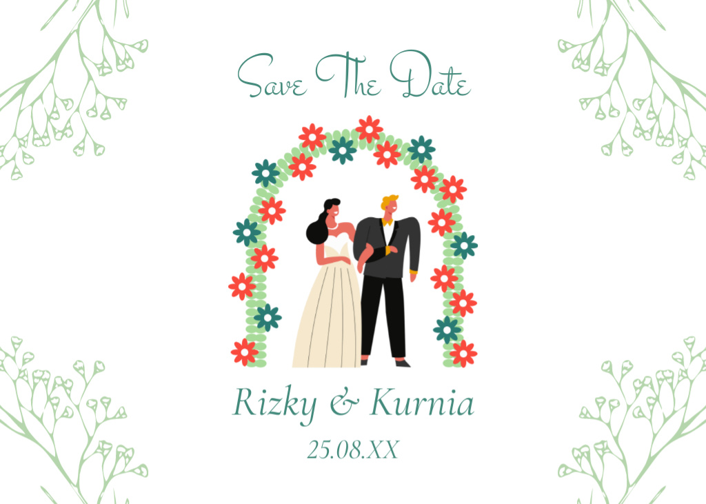 Wedding Announcement with Beautiful Couple in Wedding Arch Postcard 5x7in Πρότυπο σχεδίασης
