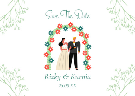 Esküvői bejelentés gyönyörű párral az esküvői ívben Postcard 5x7in tervezősablon