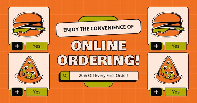 Fast Casual Restaurant Online Ordering Services Facebook AD Design Template