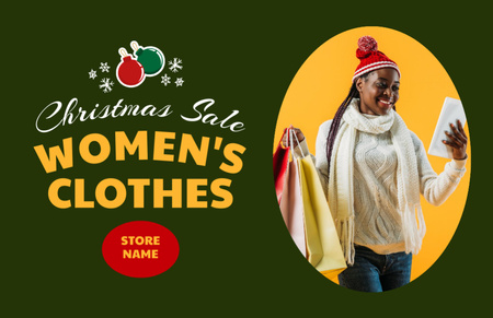 Template di design Vendita di vestiti femminili a Natale con una donna afroamericana Flyer 5.5x8.5in Horizontal