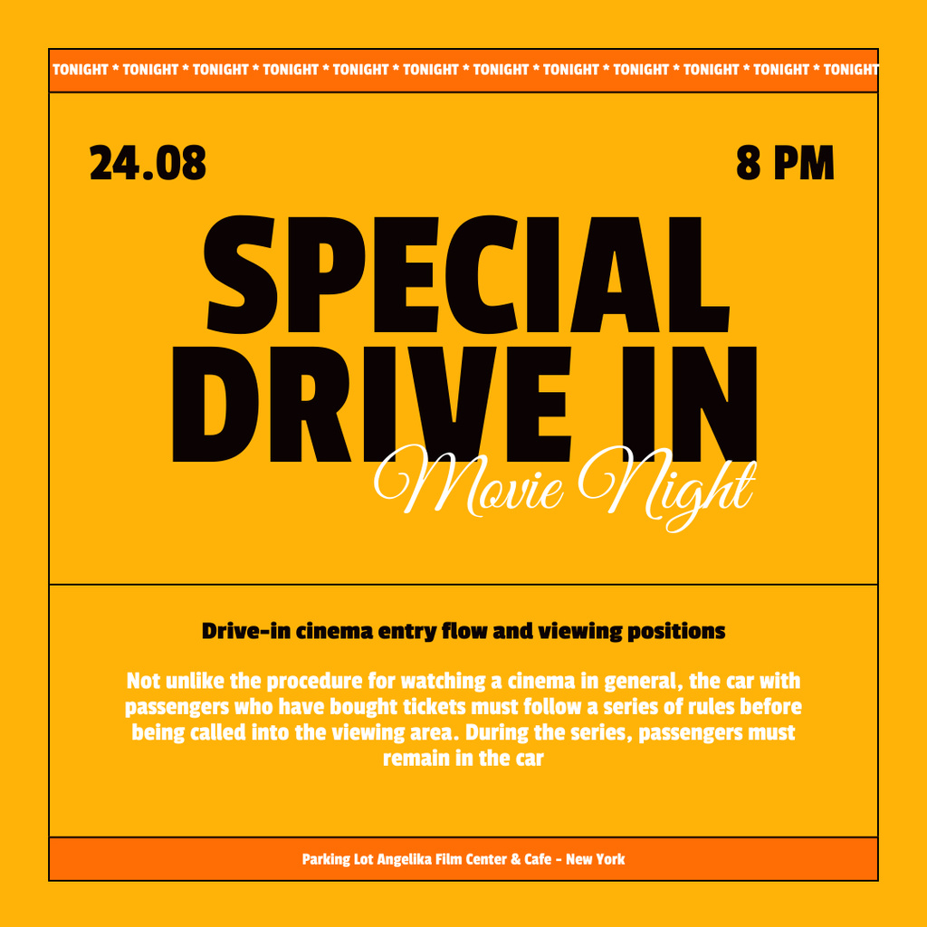 Drive-In Movie Night Announcement Instagram tervezősablon
