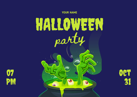 Plantilla de diseño de Anuncio de fiesta de Halloween con poción en caldero Flyer A6 Horizontal 