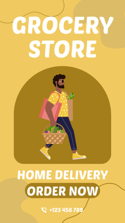 Ordering Delivery Service From Grocery Shop Instagram Story Design Template