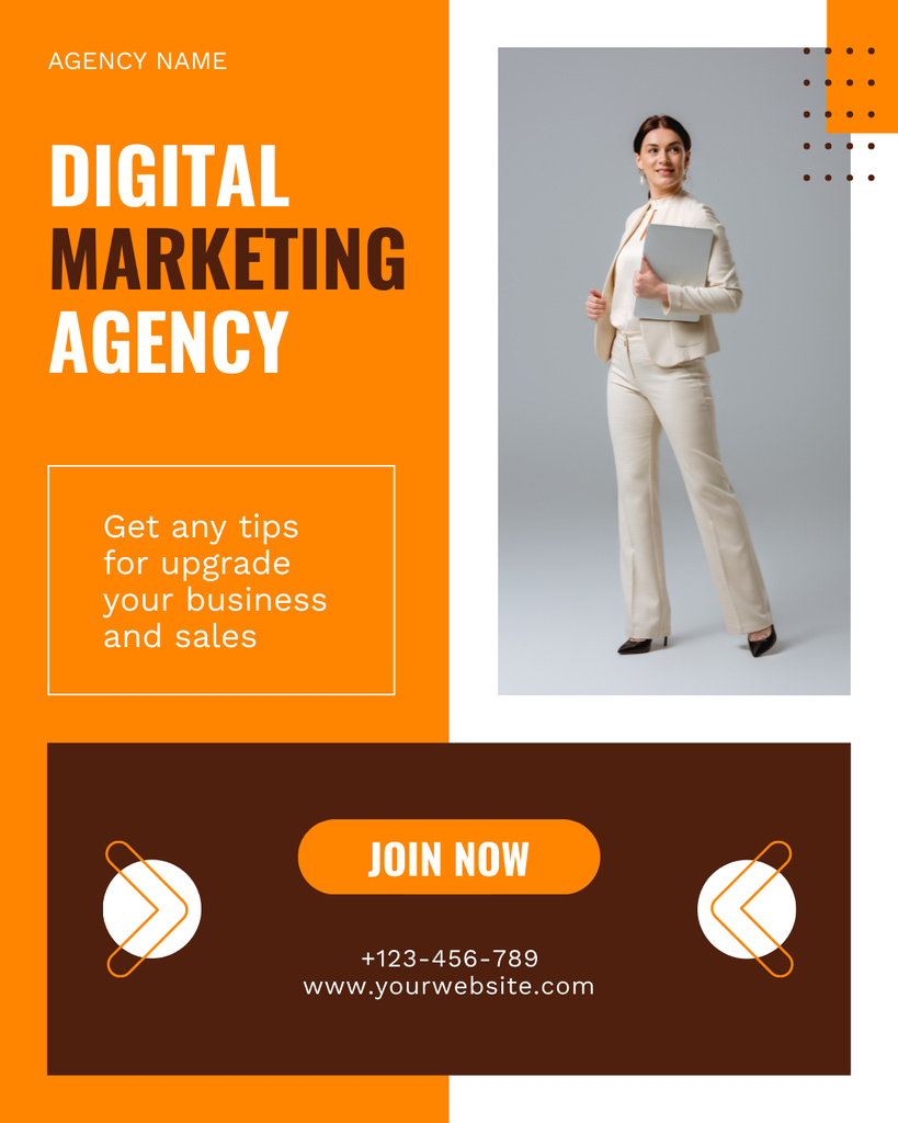 Digital Marketing Agency Services with Business Follower in White Suit Instagram Post Verticalデザインテンプレート